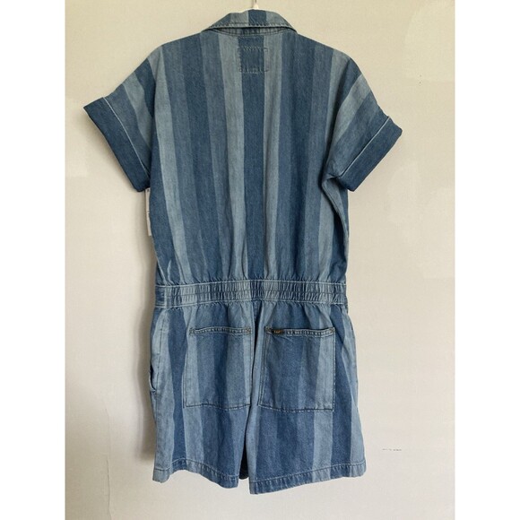NEW Lee Union-Alls Denim Romper SMALL Striped Shortalls Utility Boho - Picture 9 of 12